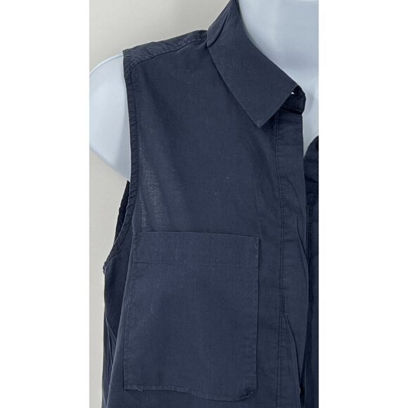 Anthropologie HD In Paris Sleeveless Button Up Shirt  Size 4 Navy Blue High Low - Picture 2 of 15